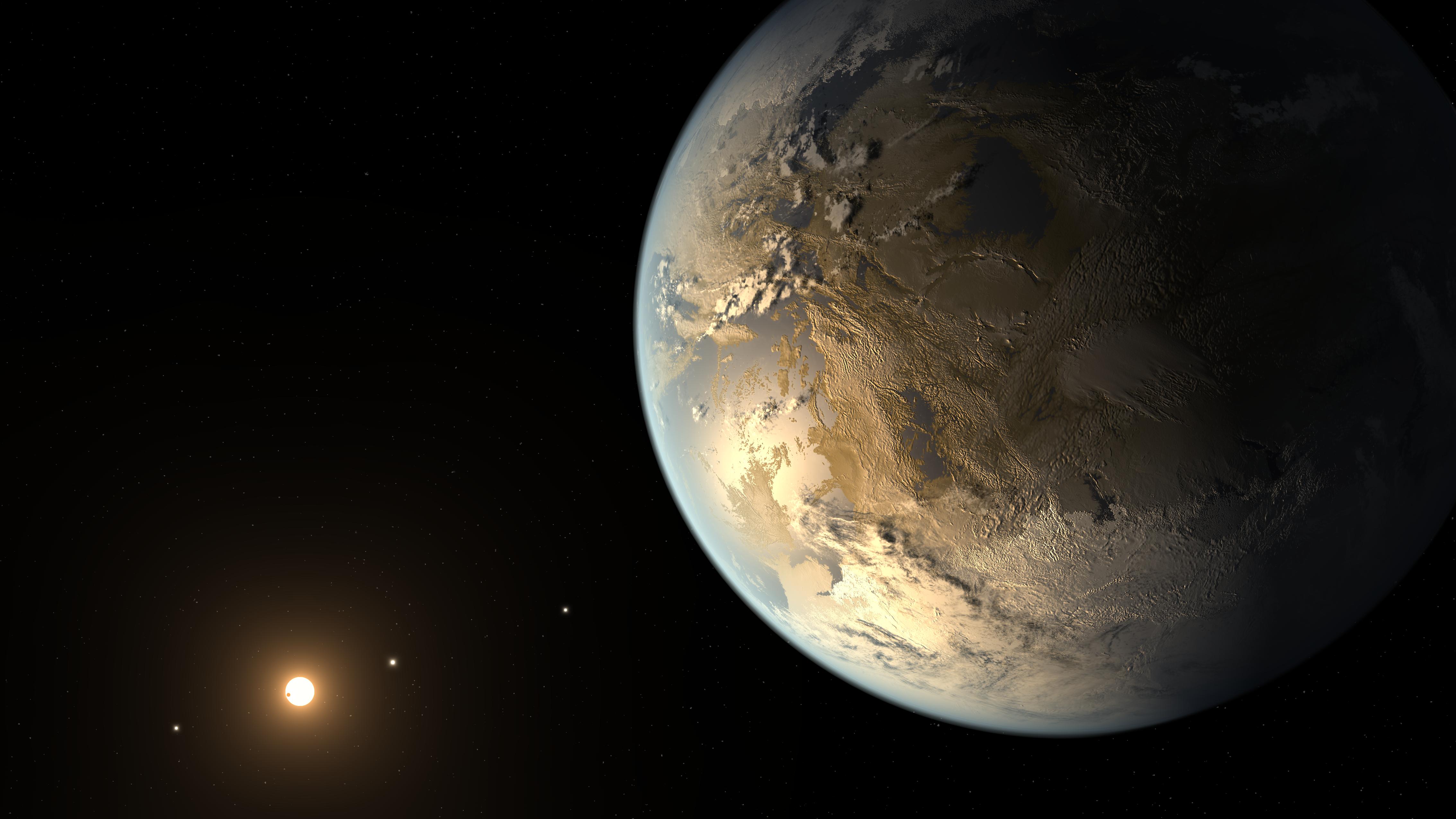 开普勒-186f的艺术想象图，展示一颗岩石行星在红矮星旁。