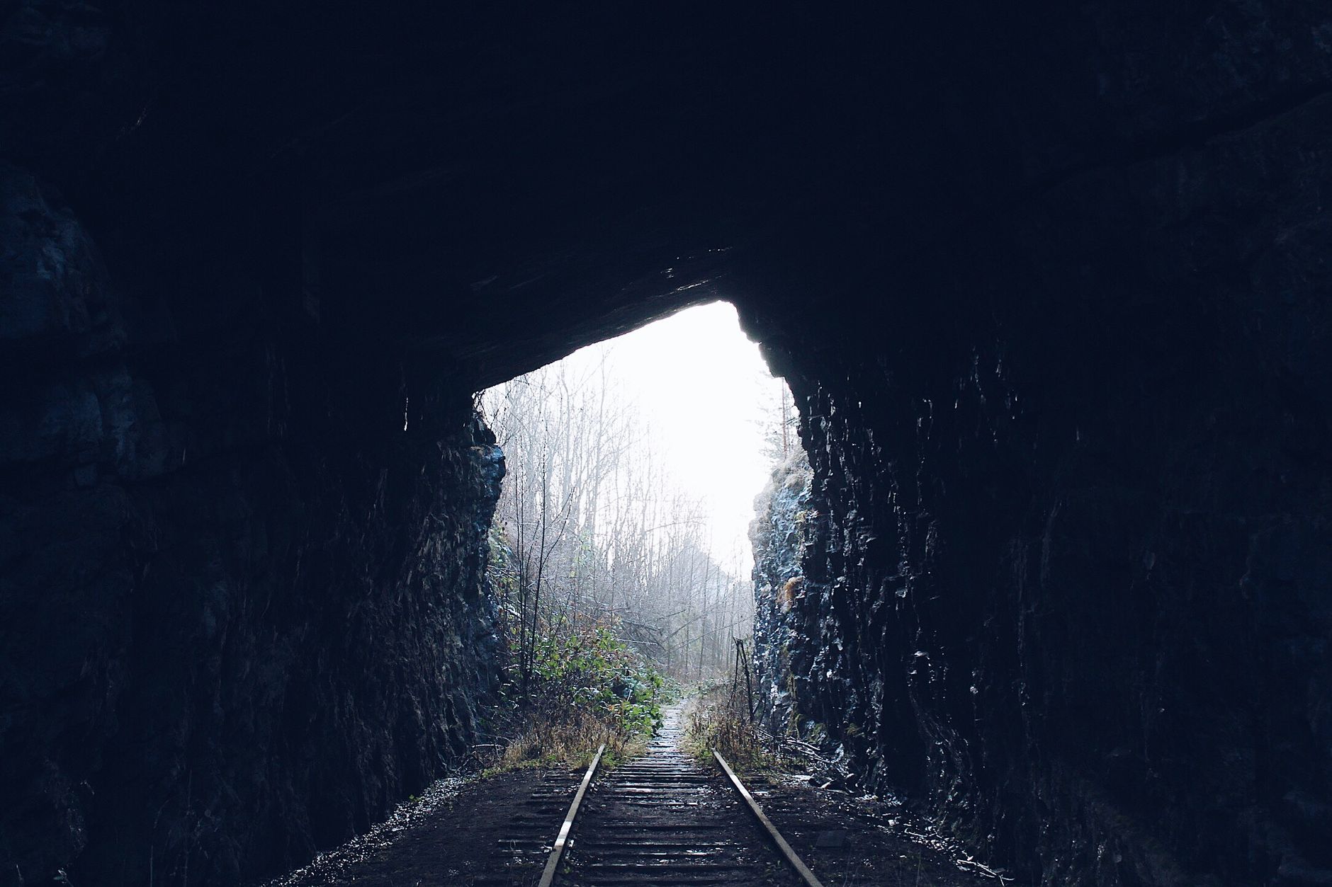 波兰山区废弃的铁路隧道入口
